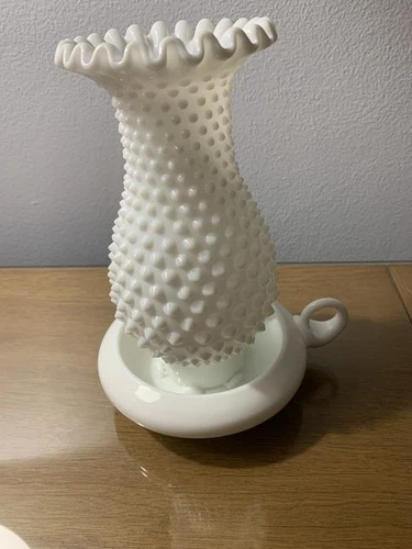 Vintage Fenton Hobnail Milk Glass Hurricane Finger Lamp