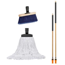 Premium Multi-Surface Angle Broom and Cotton Mop w/ 48" 60" Wooden Handles Combo