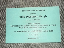 1968 Theatre Ticket The Patient in 4b Fortune Players MAFF Whitehall Ephemera