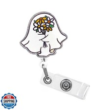 Funny Halloween Badge Reels, Ghost  Flowers Badge Reel Acrylic 360  Rotating I