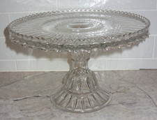 Vintage Clear Glass Bryce McKee US Glass Saw Tooth Edge Round 10" Cake Stand HTF