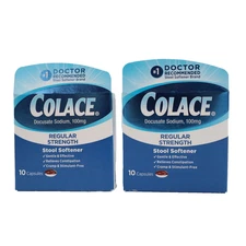 2 PACK Colace Regular Strength Stool Softener, 100 mg Capsules 10ct EXP 11/2025+