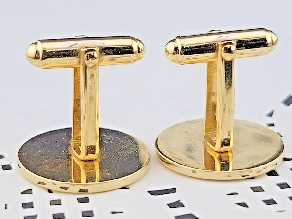 Abotoaduras vintage maçônicas assinadas Anson folheadas a ouro 3/4" - Imagem 4 de 4