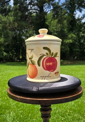 Pier 1 Fruit Patterned Cookie Jar/Glazed Ceramic Container (10'' x 7'')