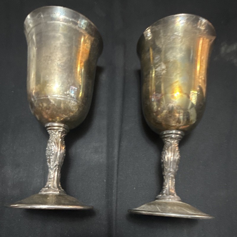 Wm. Rogers Silverplate Floral Stem Goblets Set of 2 Cups Marked WM ROGERS