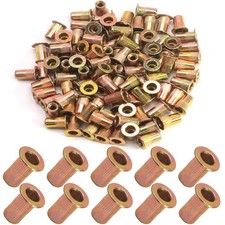 100Pcs #10-32 Rivet Nuts, Carbon Steel Rivnut Flat Head Zinc Plated