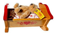 Vintage - mid-80s STEIFF Baby MINI Teddy Bear in Cradle - Blonde Mohair