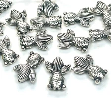 10 Antique Tibetan Style Silver Pewter Goldfish Beads 15x10mm 