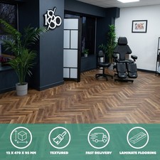 ☕️ Sample* 12mm Terrain Oak Herringbone Laminate Flooring Parquet  - £25.99SQM