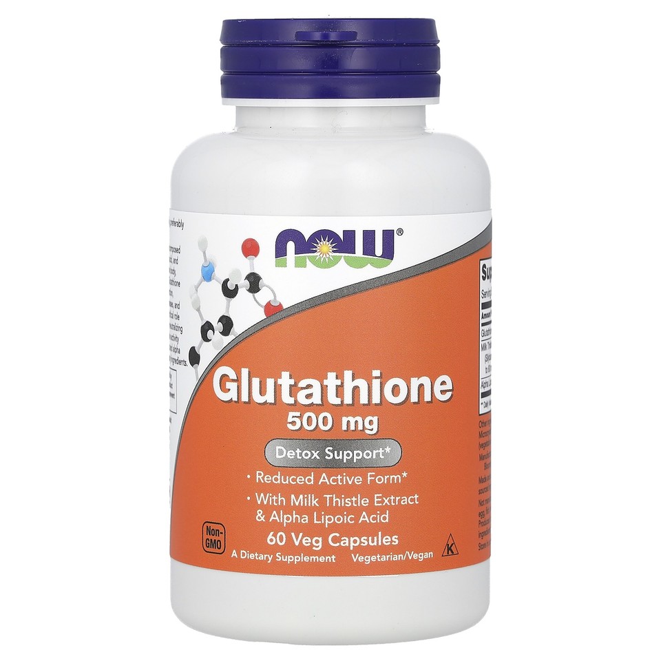 Now Foods Glutathione 500 mg 60 Veg Capsules GMP Quality Assured, Kosher, Vegan,