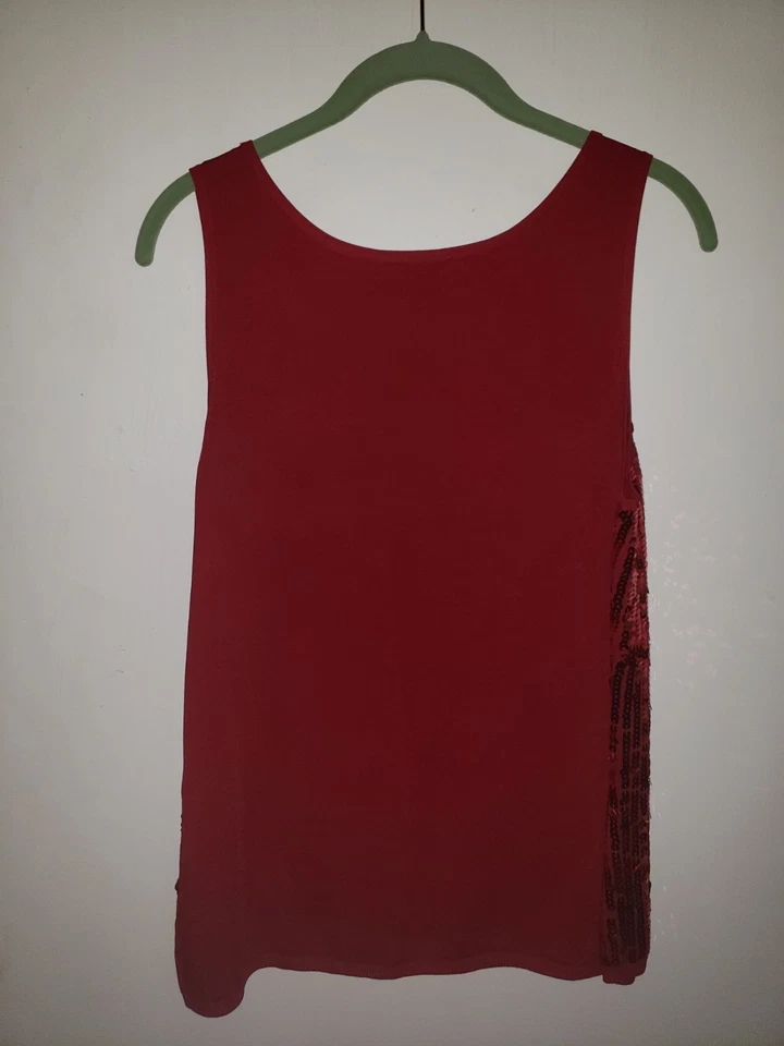 Spiegel Womens Festive Red Sequined Tank Blouse Sz Large - Image 2 of 4