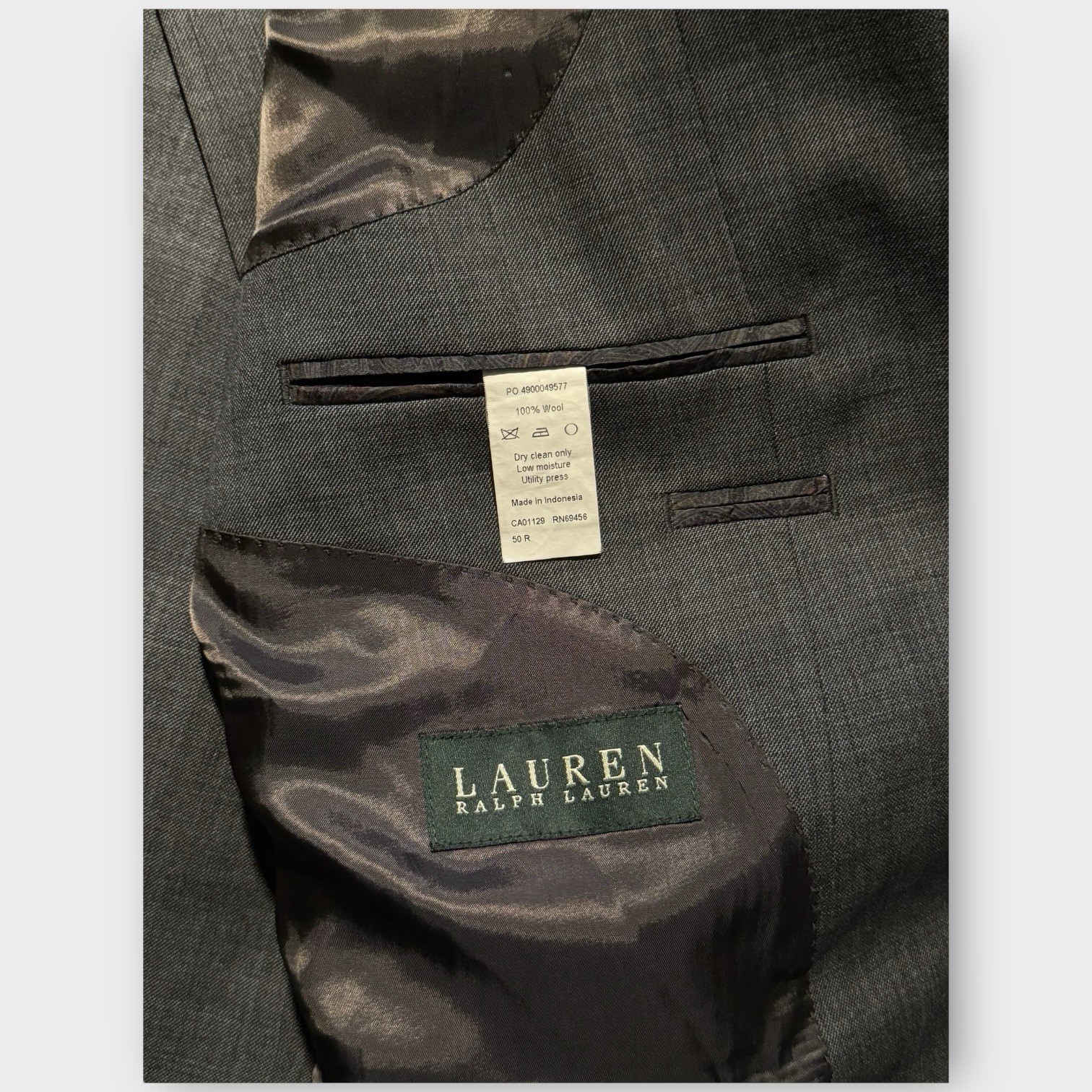 Lauren Ralph Lauren Suit Coat Men's 50R Gray 100% Wool 2 Button Four Button Cuff image 4