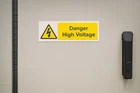 Danger High Voltage Sign 300mm x 100mm Vinyl Self Adhesive Backing