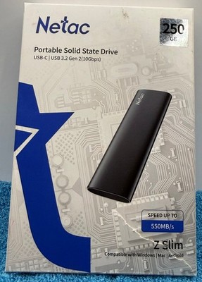 Netac 250GB Portable SSD USB 3.2 Gen2 10Gbps Type-C External Solid State Drive