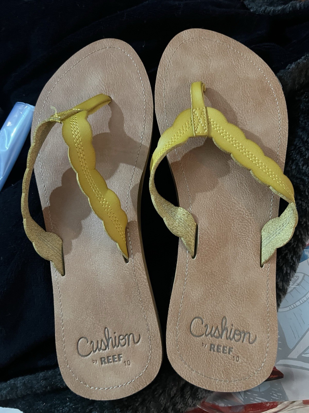 PANTOFOLA D’ORO Coppia di 2 ciabatte donna REEF con cuscino giallo e marrone. Infradito da spiaggia taglia 10