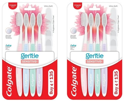 Colgate gentle Sensitive Soft Bristles Manual Toothbrush for adults - 4 Pcs, Mul