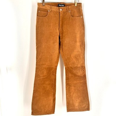 vintage 2000's women's tan suede pants mid rise bootcut leather fully lined 7/8