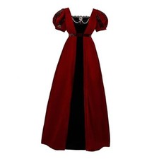 1800s Regency Dress for Women Victorian Wine Velet High Wasit Large Wine Red