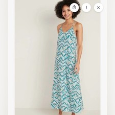 Old Navy Teal Geometric Print Maxi Slip Dress. Size M Tall