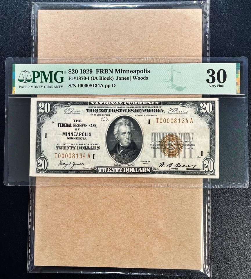 Fr. 1870-I 1929 $20 FRBN MINNEAPOLIS "4 Digit Serial #" PMG 30 - VF Comment - Image 2 of 3