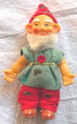Vintage rot & grün Kunststoff/Stoffwichtel/Elfe Weihnachtsschmuck (402)