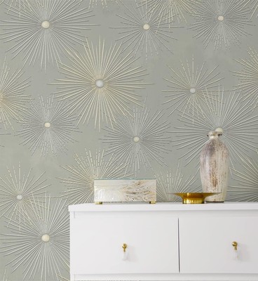 NextWall Starburst Geo Mid Century Peel and Stick Wallpaper (Grey)