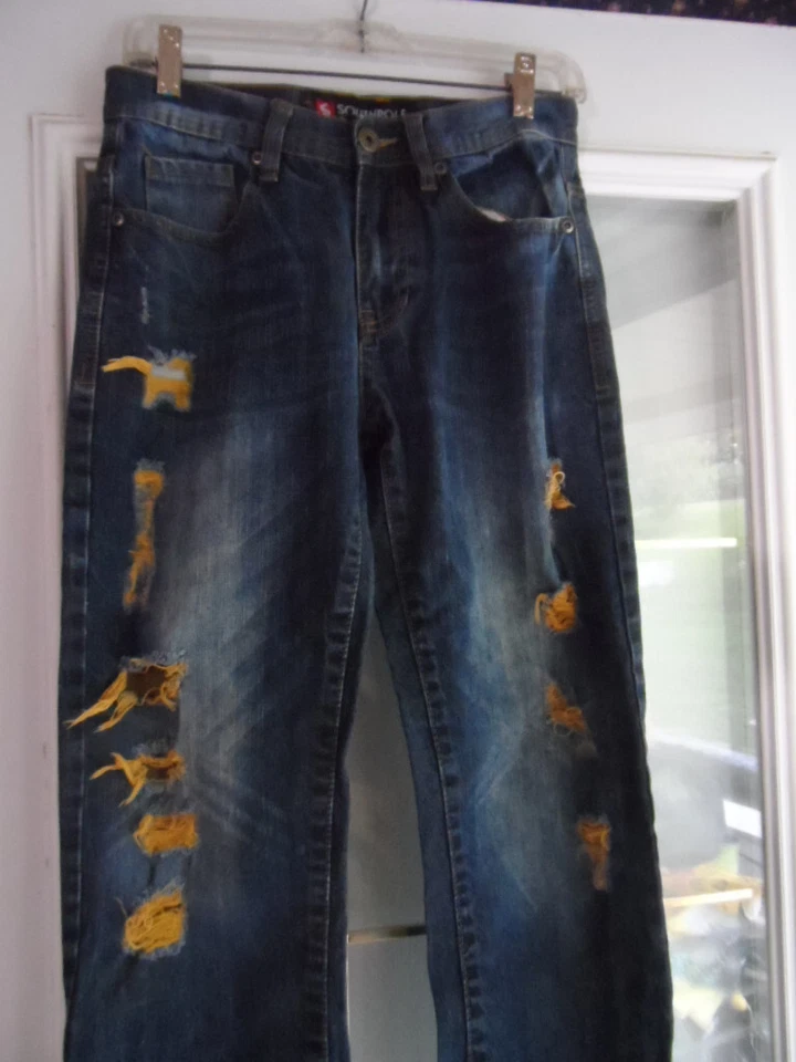 NUEVO Pantalones de mezclilla para niñas 16 SOUTH POLE desgastados de fábrica azul oscuro con entrepierna dorada 28" Foto 2 de 4