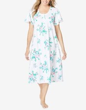 Only Necessities Plus Size White Floral Short Pintucked Knit Nightgown Size L