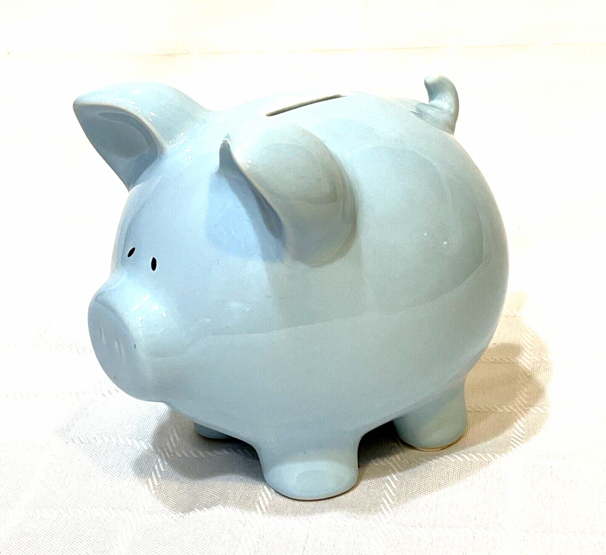 Vintage Russ Blue Pig Baby Boy Ceramic Piggy Bank Unique Face Excellent