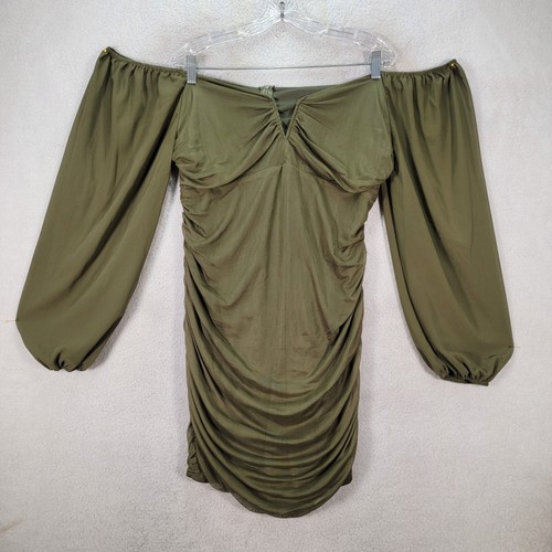 Grün V-Draht Schulterfrei Rüschen Bodycon Sexy Mini Damen Kleid Plus Größe 3XL