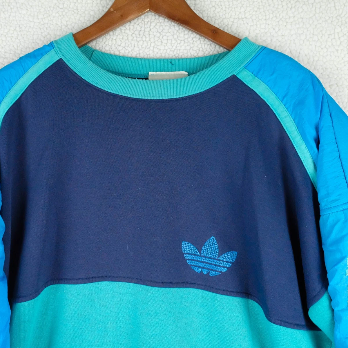 Vintage Adidas Sweater Mens Extra Large Blue Green Colorblock Streetwear 80s