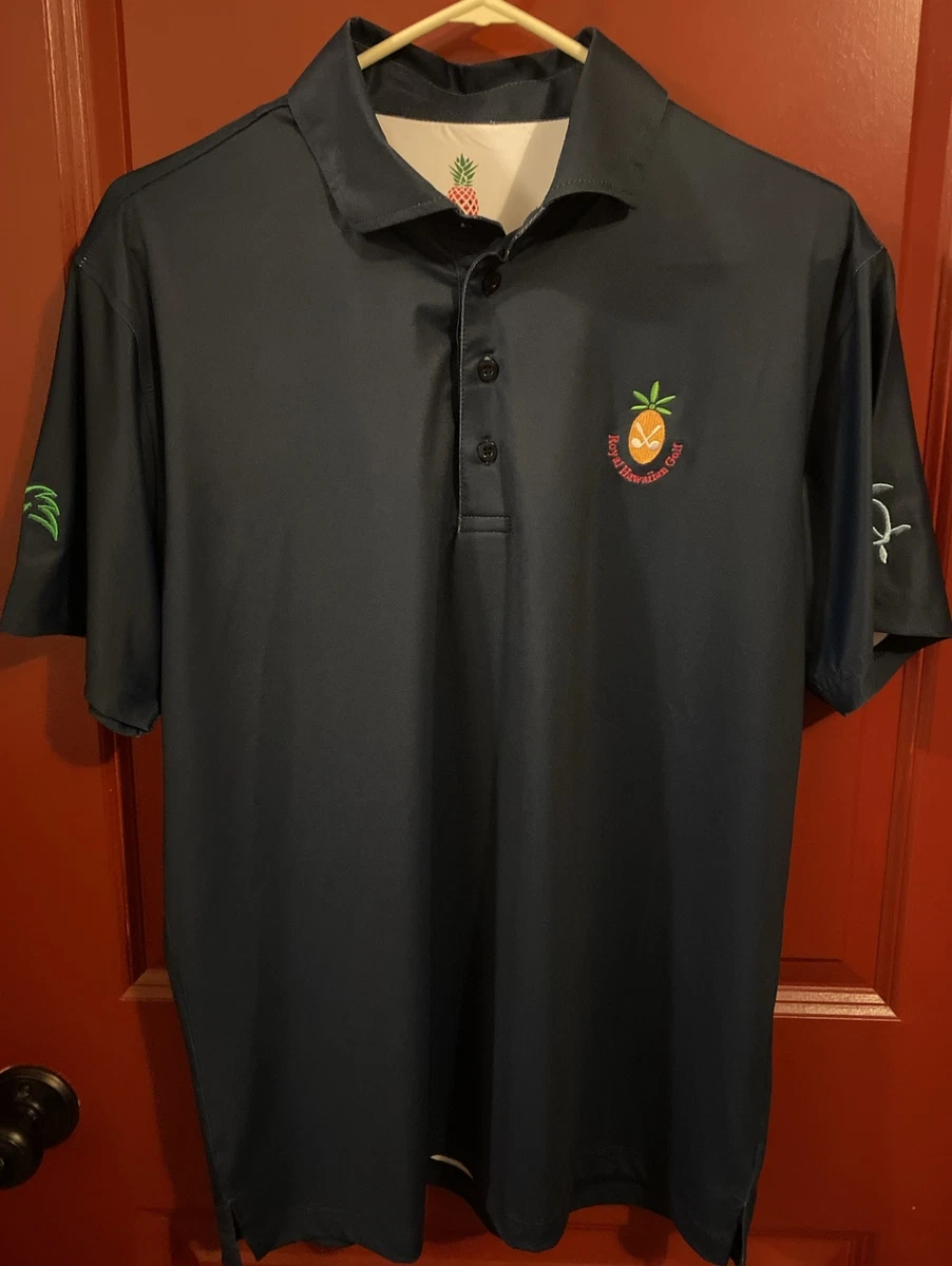PINK PINEAPPLE  Hawaiian Golf ポロシャツ PINK PINEAPPLE ROYAL HAWAIIAN GOLF BLUE MEDIUM POLO SHIRT HAWAII