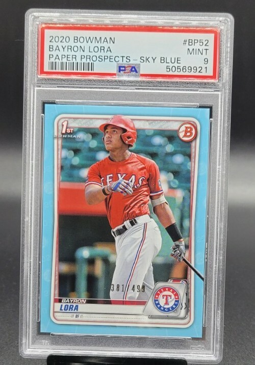 2020 Bowman Bayron Lora PROSPECTS PAPER SKY BLUE RC 381/499 PSA 9 MINT RANGERS