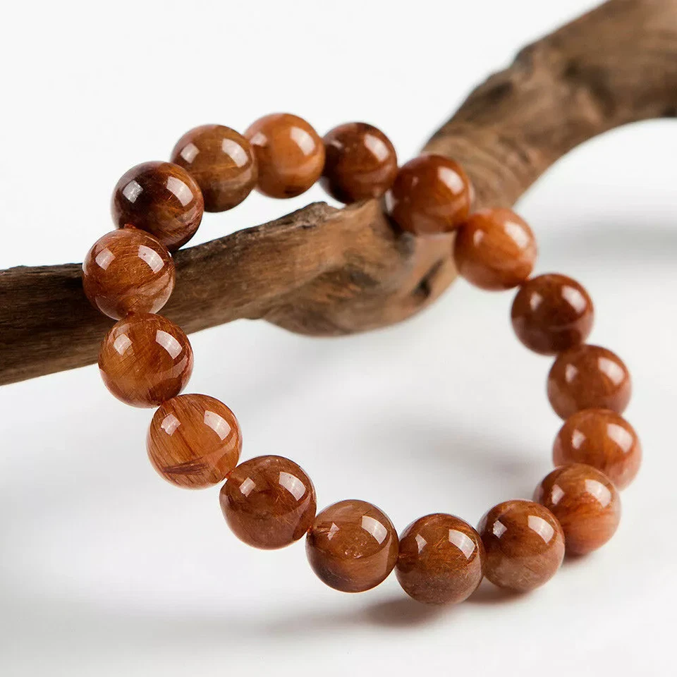 Natural Copper Hair Rutilated Quartz Crystal Round Beads Bracelet 11mm AAAAA - Image 3 of 4