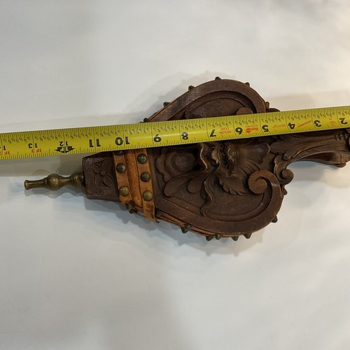 Antique hand carved fireplace Bellows From The 1800s wood and leather - Picture 11 of 12