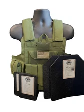 OD Tactical Vest GREEN Plate Carrier W/ 2 10x12 Curved PLATES & Side plates