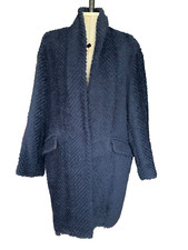 Isabel Marant Dark Blue Textured Weave Cocoon Wool Mix Coat Size 38