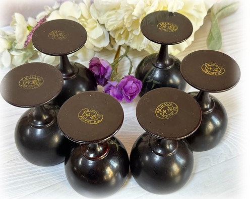 6 Vintage OKINAWA SHIKKI Lacquerware Handpainted Sake Glasses Stems Black Red - Picture 2 of 5