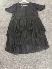 Alex Women’s Swing Dress Size 6 Black Ruffle Short Sleeve Pleated N180