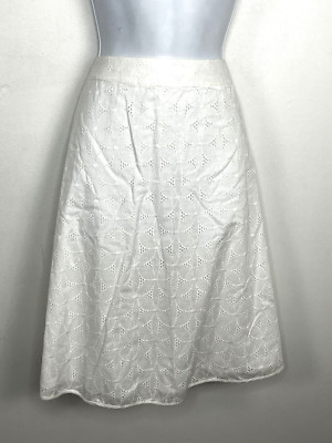 Context Petite A Line Skirt Sz 10P White Eyelet Romantic Cottagecore Chic NEW