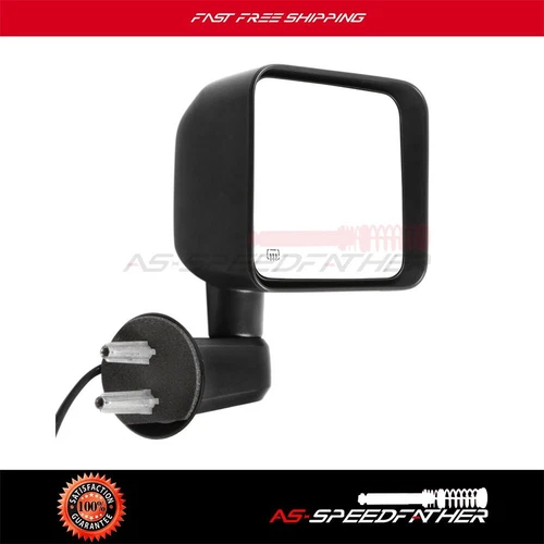 Black Fits 2007-2017 Jeep Wrangler Passenger Side Exterior Mirror Power Heated