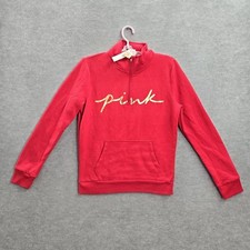 Victoria's Secret PINK Women Sweatshirt S Red 1/2 Zip Pullover Logo Fleece NWT