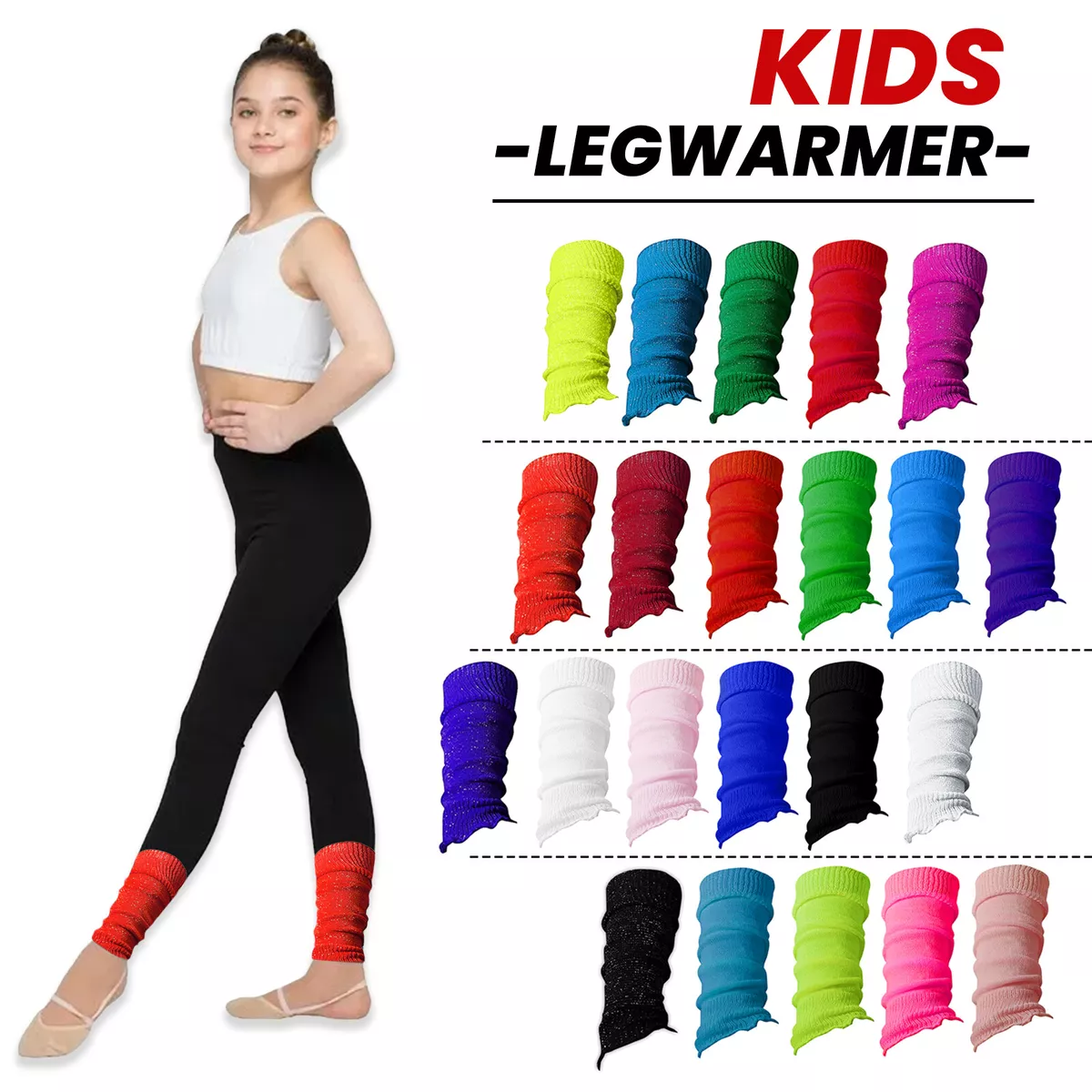 Kids Girls Leg Warmers Plain Glittery Footless 80s Dance Ballet Fancy Dress