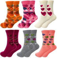 Luxury Combed Cotton Crew Socks for Women Colorful 6 Pairs Size 9-11
