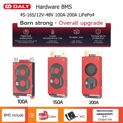 Daly BMS 4S 12V/8S 24V/16S 48V 100A-200A LiFePo4 Protection Board w/Balance&NTC