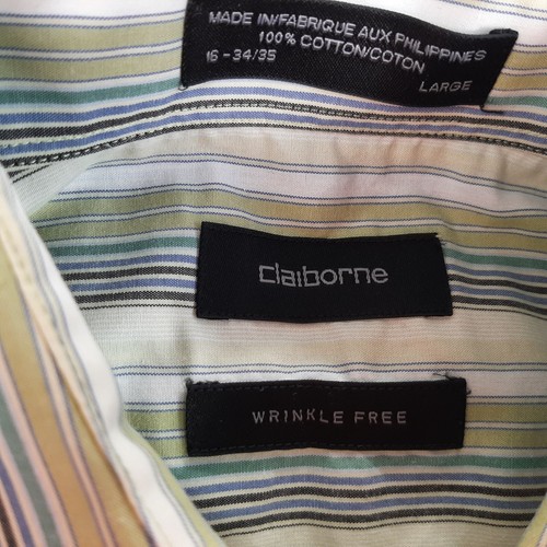 Bass Claiborne Mens Striped Shirt Lot Size L Large Button Up Green Yellow Cotton - Picture 6 of 24