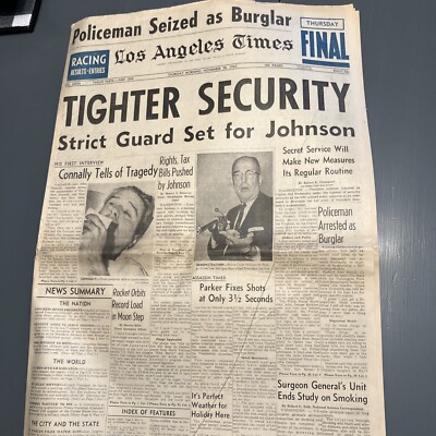 Kennedy L A Times Nov 28, 1963 Tighter Security  Box 4 Pages