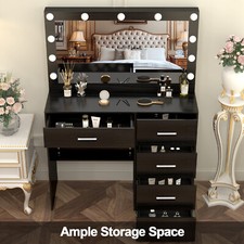 5 Drawers Vanity Desk Set with Large LED Lighted Mirror for Bedroom Makeup Table