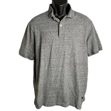 Cremieux Classics Knit Cotton Polo Shirt L Grey Short Sleeve Buttons Collared