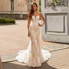 Strapless Mermaid Wedding Dresses Sleeveless Backless Appliques Lace Bridal Gown